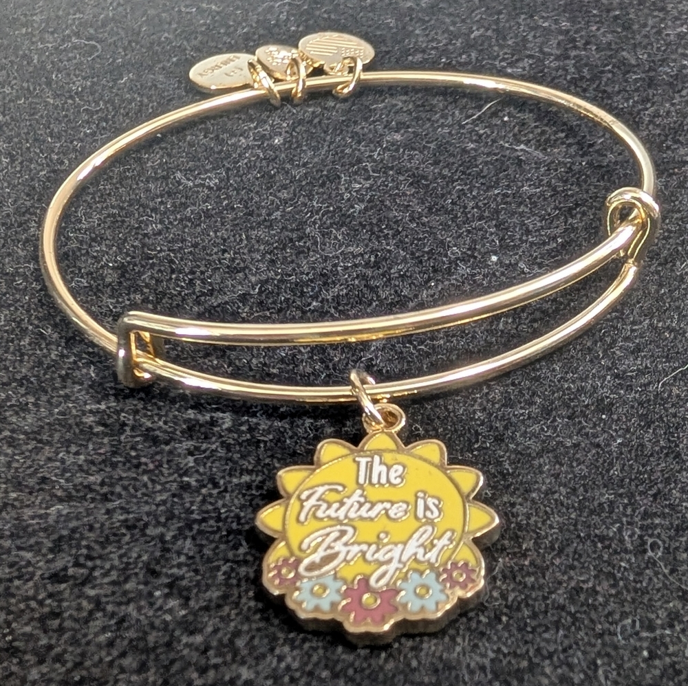"The Future Is Bright" Gold Finish Expandable Bangle With Sun Charm
